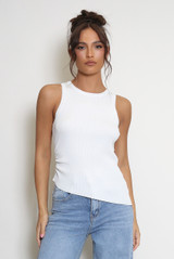 Ribbed Round Neck Asymmetric Crop Tops
