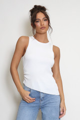 Ribbed Round Neck Asymmetric Crop Tops