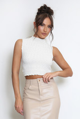 Textured High Neck Crop Tops