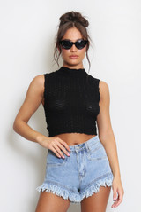 Textured High Neck Crop Tops