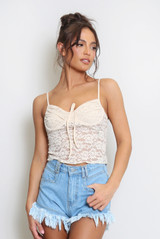 Floral Lace Pleated Crop Tops