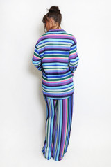 Multicoloured Stripe Blouse And Flare Trouser Set