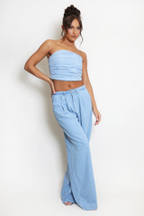 Denim Bandeau Top And Wide Leg Jeans Set