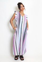 Printed V Neck Wide Leg Jumpsuit