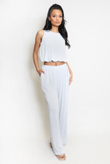 Plisse Sleeveless Top And Trouser Set