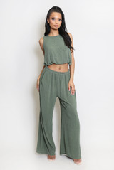 Plisse Sleeveless Top And Trouser Set