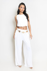 Plisse Sleeveless Top And Trouser Set