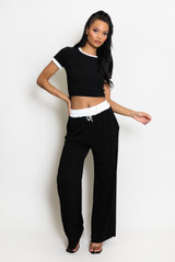 Ribbed T-Shirt And Wide Leg Trouser Set(PRE ORDER)