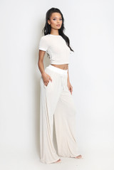 Ribbed T-Shirt And Wide Leg Trouser Set