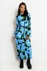  Floral Print Flute Sleeve Maxi Dress