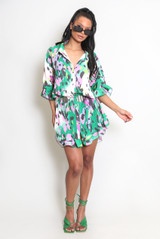 Printed Shirt Dress With Swing Hemline 