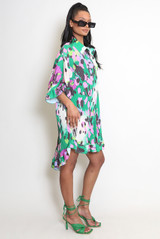 Printed Shirt Dress With Swing Hemline 