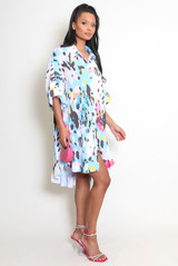 Printed Shirt Dress With Swing Hemline 