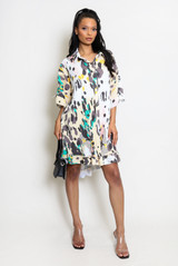 Printed Shirt Dress With Swing Hemline 