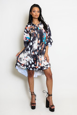 Printed Shirt Dress With Swing Hemline 