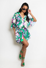 Printed Shirt Dress With Swing Hemline 