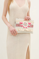 Fuchsia Tassel Boho Clutch Bag 