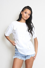 Satin Bow Trim Round Neck T-Shirt