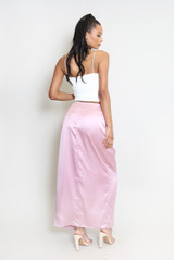 Pleated Satin Wrap Up Midi Skirt