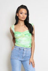 Ruched Tie Dye Mesh Tops