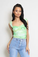 Ruched Tie Dye Mesh Tops