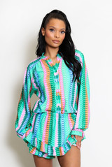 Stripe Print Blouse And Frill Skort Set (PRE ORDER)