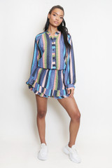 Stripe Print Blouse And Frill Skort Set