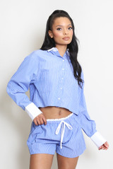 Striped Front Pocketed Blouse