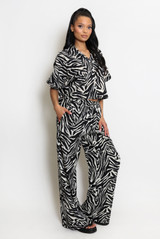 Animal Print Cropped Blouse And Wide Leg Trouser Set