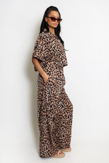 Animal Print Cropped Blouse And Wide Leg Trouser Set