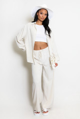 Linen Blend Blouse And Wide Leg Trouser Set