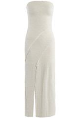 Textured Front Slit Bandeau Midi Dress