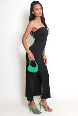 Textured Front Slit Bandeau Midi Dress