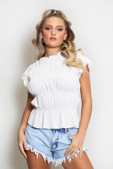 Ruched Pleat Short Sleeve Blouse