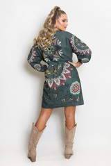 Printed V Neck Kaftan Smock Dress