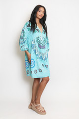 Printed V Neck Kaftan Smock Dress