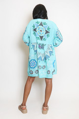 Printed V Neck Kaftan Smock Dress