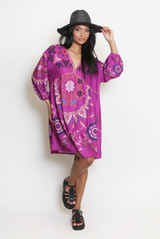 Printed V Neck Kaftan Smock Dress