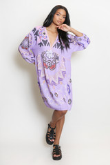 Printed V Neck Kaftan Smock Dress