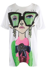 Diamante Glasses Print T-Shirt Dress 