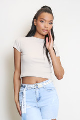 Ribbed Cropped Basic T-Shirt