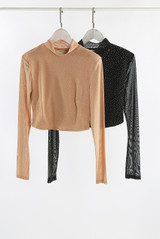 Diamante High Neck Long Sleeve Tops