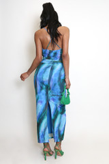Tie Dye Print Ruched Top And Maxi Skirt Set