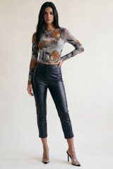 Grey Floral Marble Print Round Neck Top