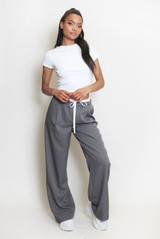 White Waistband Tailored Wide Leg Trouser 