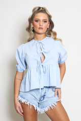 Plain Tie Front Smock Blouse