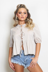 Plain Tie Front Smock Blouse