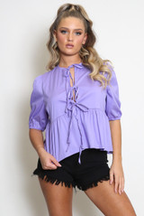 Plain Tie Front Smock Blouse