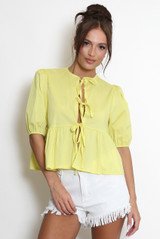 Plain Tie Front Smock Blouse