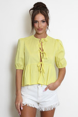 Plain Tie Front Smock Blouse